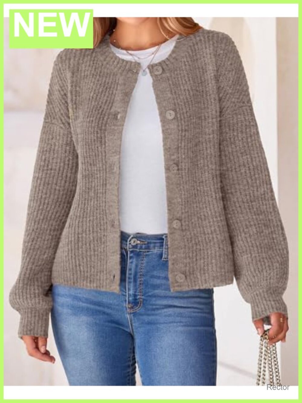 Women's Cropped Chunky Knit Cardigan Button Down Long Sleeve Sweater - Picture 3 of 6